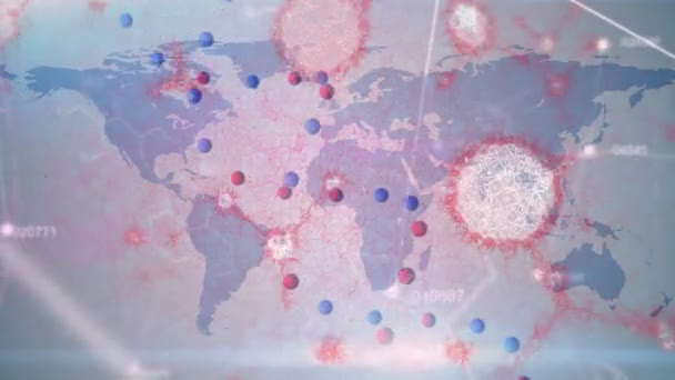 Анимация Цепи Дна Вращающейся Карте Мира Научная Генетическая Технологическая Концепция — стоковое видео