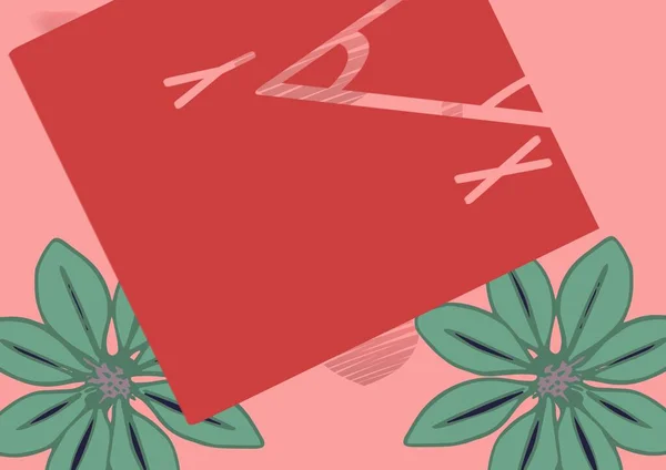 Состав Красной Карточки Копировальным Пространством Растениями Розовом Фоне Летняя Природная — стоковое фото