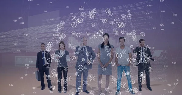 비즈니스 사람들에 디지털 아이콘들 연결의 네트워크 글로벌 온라인 디지털 인터페이스 — 스톡 사진