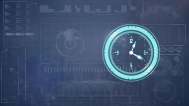 Donanma geçmişinde tarama ve veri işleme animasyonları. küresel iletişim ve veri güvenliği konsepti dijital olarak oluşturulmuş video.