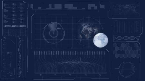 Animation Der Globus Datenverarbeitung Auf Marine Hintergrund Globales Kommunikations Und — Stockvideo