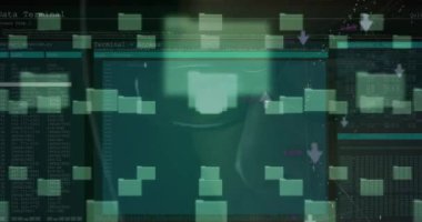 Siyah arkaplanda güvenlik kilidi ve veri işleme animasyonu. küresel iletişim ve veri güvenliği konsepti dijital olarak oluşturulmuş video.