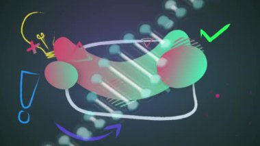 Siyah arka planda satılık metin ve DNA ipliği animasyonu. Sosyal medya ve iletişim arayüzü kavramı dijital olarak oluşturulmuş video.