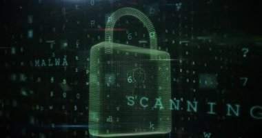 Donanmanın arka planında asma kilit ve veri işleme animasyonu. küresel iletişim ve veri güvenliği konsepti dijital olarak oluşturulmuş video.