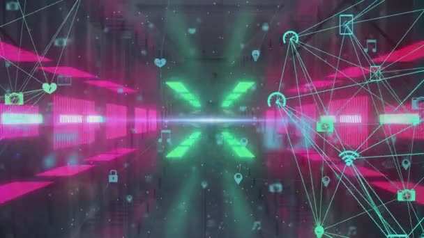 Animatie Van Het Netwerk Van Verbindingen Met Technologie Iconen Bewegen — Stockvideo