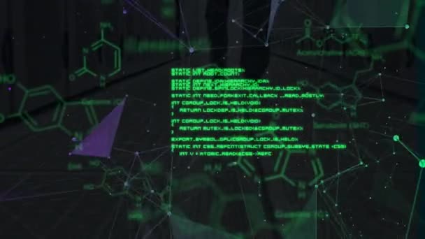 Animatie Van Gegevensverwerking Chemische Formules Groene Zwarte Ruimte Technologie Wetenschaps — Stockvideo