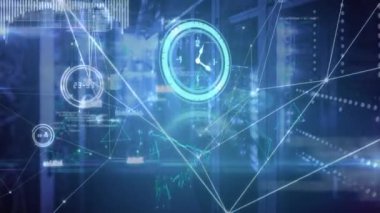Dijital siyah ve mavi uzayda çeşitli verilerle bağlantı ağının animasyonu. küresel bağlantılar, veri işleme ve teknoloji konsepti dijital olarak oluşturulmuş video.