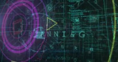 Siyah arkaplan üzerinde veri işleme animasyonu. küresel iletişim ve veri güvenliği konsepti dijital olarak oluşturulmuş video.