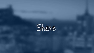 Okları odak şehir dışında olan paylaşımlı metnin animasyonu. çevrimiçi ağ, internet ve sosyal medya konsepti dijital olarak oluşturulmuş video.