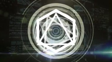 Geometrik şekiller ve veri işleme üzerinde taramaların animasyonu. küresel bilim, bağlantılar, dijital arayüz ve dijital olarak oluşturulmuş bilgisayar konsepti.
