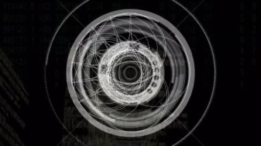 Dönen bağlantı ağının üzerinde dürbün taraması animasyonu. küresel bağlantılar, dijital arayüz ve dijital olarak oluşturulmuş video konsepti.