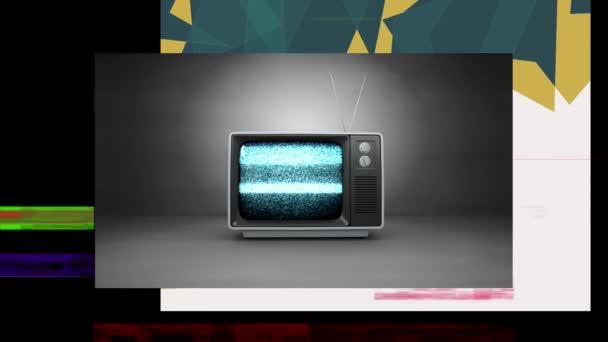 Animatie Van Zwart Frame Met Kleurrijke Vormen Glitch Grijze Ruimte — Stockvideo