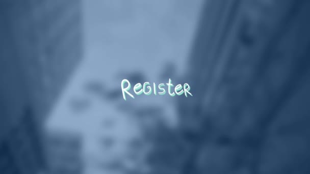 Анимация Текста Регистра Линиями Пределами Фокуса Городского Пейзажа Онлайн Сети — стоковое видео