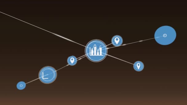 Animation Réseau Connexions Avec Des Icônes Sur Fond Brun Réseaux — Video