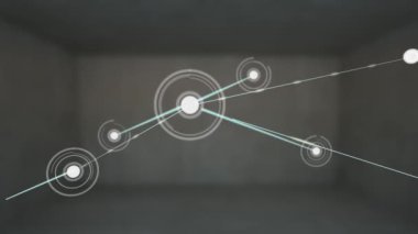 Gri arkaplan üzerindeki noktalarla bağlantı ağının animasyonu. küresel ağlar, bağlantılar ve dijital arayüz konsepti dijital olarak oluşturulmuş video.