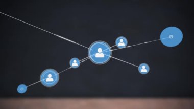 Gri arkaplan üzerinde insan simgeleriyle bağlantı ağının animasyonu. küresel ağlar, bağlantılar ve dijital arayüz konsepti dijital olarak oluşturulmuş video.