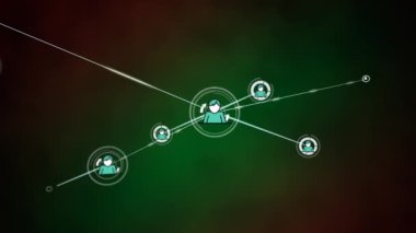 Yeşil arkaplan üzerinde insan simgeleriyle bağlantı ağının canlandırılması. küresel ağlar, bağlantılar ve dijital arayüz konsepti dijital olarak oluşturulmuş video.