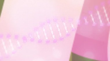 Satış metninin animasyonu ve pembe arka planda DNA ipliği. Sosyal medya ve iletişim arayüzü kavramı dijital olarak oluşturulmuş video.