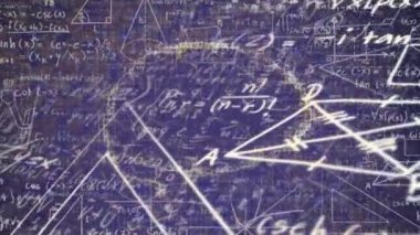 Mavi zemin üzerinde beyin ve matematiksel denklemlerin animasyonu. Sosyal medya ve iletişim arayüzü kavramı dijital olarak oluşturulmuş video.