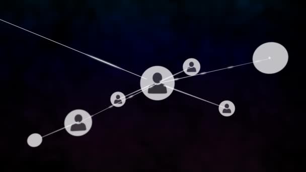 Анімація Мережі Язків Піктограмами Людей Синьому Фоні Глобальні Мережі Єднання — стокове відео