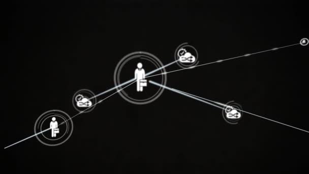 Animação Rede Conexões Com Ícones Pessoas Sobre Fundo Preto Redes — Vídeo de Stock