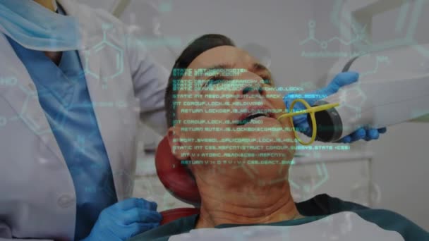 Animation Chemical Formulas Data Processing Caucasian Female Dentist Male Patient — 비디오
