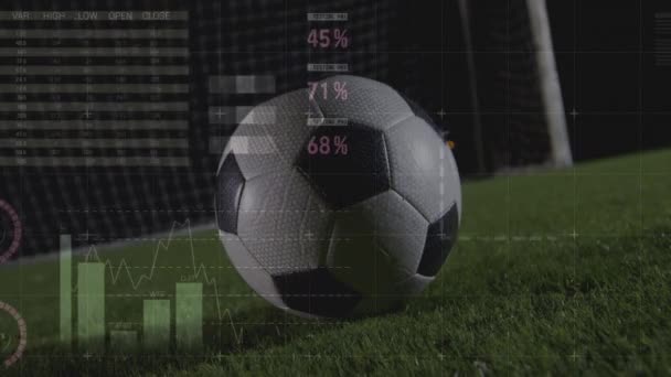 Animatie Van Gegevensverwerking Voetbal Het Stadion Mondiaal Concept Van Sport — Stockvideo