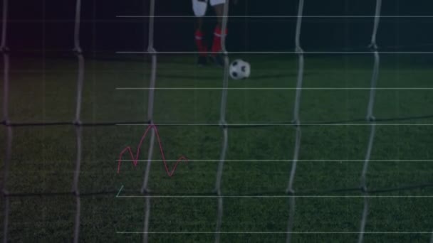 Animación Procesamiento Datos Sobre Jugador Fútbol Afroamericano Masculino Concepto Interfaz — Vídeo de stock