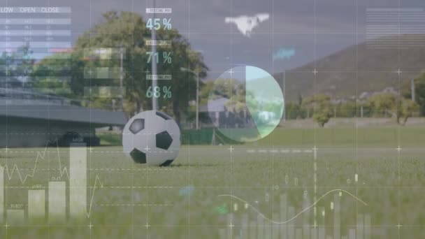 Animación Procesamiento Datos Sobre Jugador Fútbol Masculino Caucásico Concepto Interfaz — Vídeo de stock