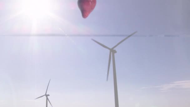 Animation Strawberry Falling Water Turning Wind Turbine Environment Recycling Green — Stock Video