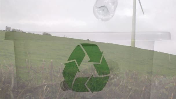 Animation Signe Recyclage Vert Sur Boîte Avec Des Boîtes Plastique — Video