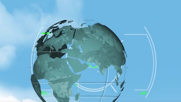 Animacja Skanowania Zakresu Przetwarzania Danych Globu Globalne Połączenia Koncepcja Przetwarzania — Wideo stockowe