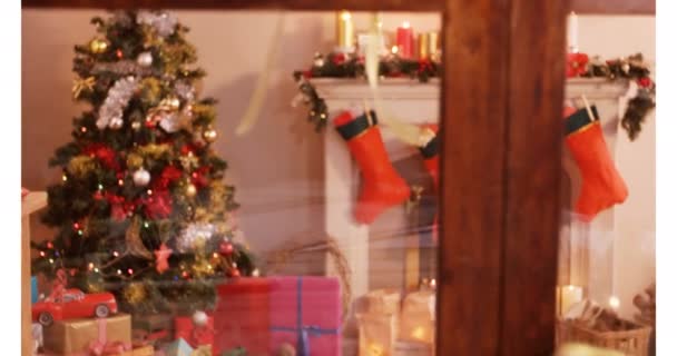 Animatie Van Kerstboom Decoraties Thuis Kerstmis Winter Traditie Viering Concept — Stockvideo