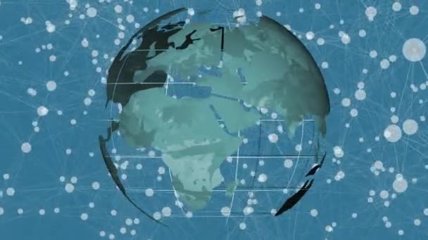 Animatie Van Het Netwerk Van Verbindingen Met Globe Blauwe Achtergrond — Stockvideo