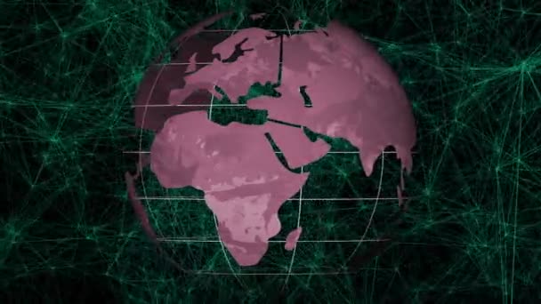 Animation Réseau Connexions Avec Globe Sur Fond Noir Entreprise Mondiale — Video