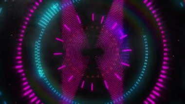 Siyah arka planda şekillerin ve dairelerin animasyonu. Sosyal medya ve iletişim arayüzü kavramı dijital olarak oluşturulmuş video.