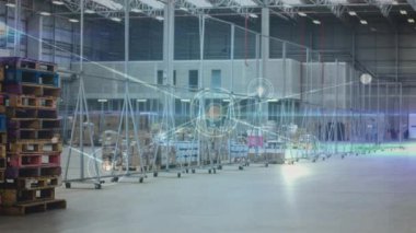 Depo üzerinden bağlantı ağının animasyonu. küresel iş, finans, bağlantılar ve dijital arayüz konsepti dijital olarak oluşturulmuş video.