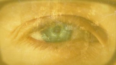 Veri işleme ve göz üzerinden bağlantı ağının animasyonu. küresel iş, finans, bağlantılar ve dijital arayüz konsepti dijital olarak oluşturulmuş video.