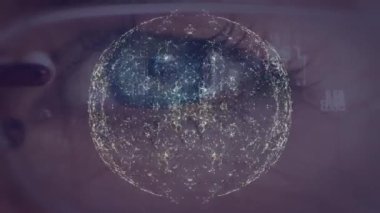 Bağlantılar ağının canlandırılması ve göz üzerinden veri işleme. küresel iş, finans, bağlantılar ve dijital arayüz konsepti dijital olarak oluşturulmuş video.