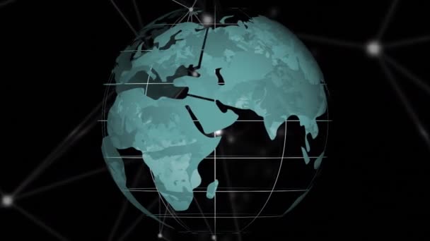 Animatie Van Het Netwerk Van Verbindingen Met Globe Zwarte Achtergrond — Stockvideo