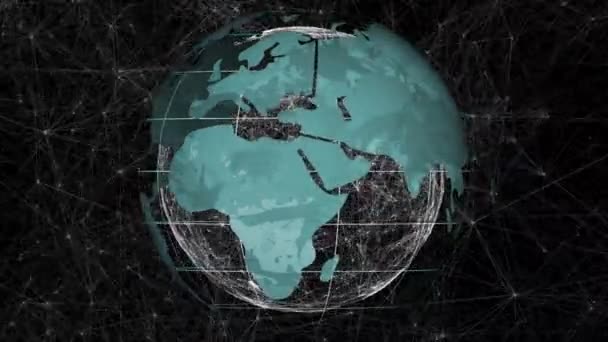 Анимация Сети Связей Глобусом Черном Фоне Глобальный Бизнес Финансы Связи — стоковое видео
