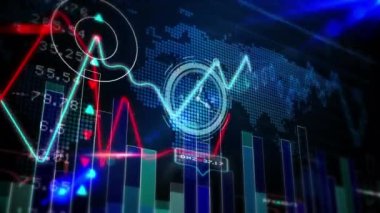 Dünya haritası üzerinde veri işleme ve istatistiklerin animasyonu. küresel veri işleme ve dijital arayüz konsepti dijital olarak oluşturulmuş video.