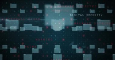 Siyah arkaplanda güvenlik kilidi ve veri işleme animasyonu. küresel iletişim ve veri güvenliği konsepti dijital olarak oluşturulmuş video.
