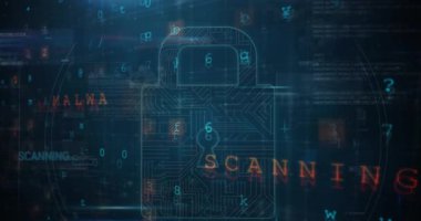 Donanmanın arka planında asma kilit ve veri işleme animasyonu. küresel iletişim ve veri güvenliği konsepti dijital olarak oluşturulmuş video.