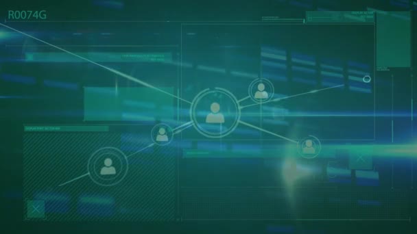 Animação Rede Conexões Com Ícones Pessoas Processamento Dados Através Grade — Vídeo de Stock