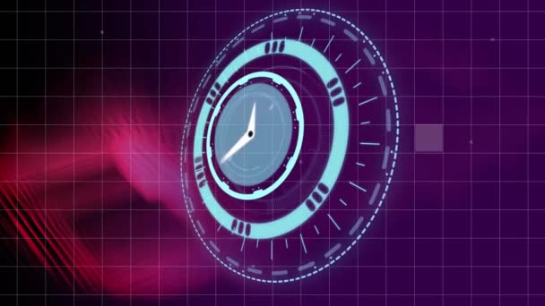 Animação Relógio Movendo Rápido Sobre Grade Conceito Global Processamento Dados — Vídeo de Stock