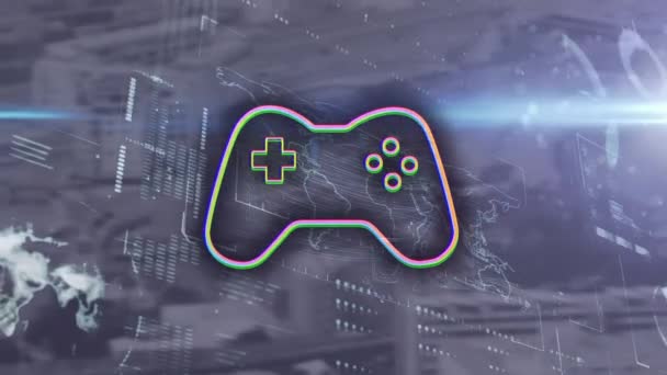 Animace Herního Ovladače Nad Zpracováním Dat Globální Videohry Cloud Computing — Stock video