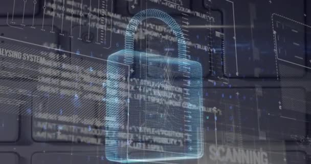 海軍の背景にセキュリティ南京錠とデータ処理のアニメーション 世界的な通信とデータセキュリティの概念デジタル生成されたビデオ — ストック動画