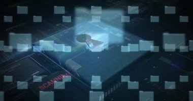 Donanmanın arka planında asma kilit ve veri işleme animasyonu. küresel iletişim ve veri güvenliği konsepti dijital olarak oluşturulmuş video.