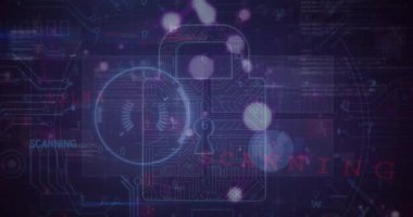 Donanmanın arka planında asma kilit ve veri işleme animasyonu. küresel iletişim ve veri güvenliği konsepti dijital olarak oluşturulmuş video.